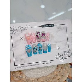 Nail Box thiết kế thủ công ChangNails - Nail họa tiết butterfly, đính đá, tone Xanh, Hồng nổi bật
