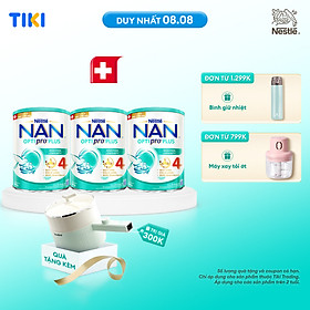 Bộ 3 lon Sữa bột NAN OPTIPRO PLUS 4 Nestle Bé 2-6 tuổi 800g/lon giúp tiêu hóa tốt (Bé 2-6 tuổi) - Tặng Nồi đa năng Gaabor