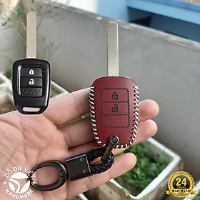 Bao da chìa khoá ô tô Honda Brio, City, Civic 2014-2018 (chìa khoá cơ) bảo hành 2 năm - đỏ đô