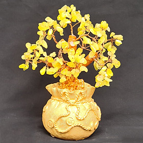 Mua Cây Tài Lộc Đá Mắt Mèo Vàng Hình Túi Tiền - 20 Cm - Mx
