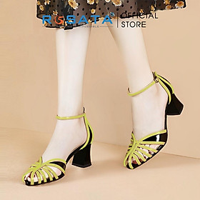Giày sandal cao gót nữ ROSATA RO415 phối dây mũi nhọn quai hậu cài khóa cổ chân dây mảnh gót cao 7cm xuất xứ Việt Nam - Vàng