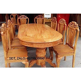 Bộ bàn ăn gỗ gõ 8 gế kiểu oval, bàn ăn gỗ 8 ghế , bộ bàn ăn