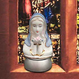 Elegant Virgin Mary Sculpture Figurine Light Tabletop Night Light Decorative Collection Ceramic Holy Virgin Statue for Living Room Bedroom