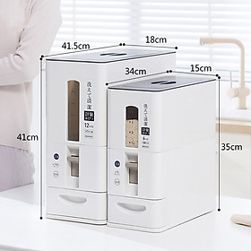 Thùng đựng gạo Nhật Bản GeLife881. Tặng 30 gang tay làm bếp. Chế độ lấy gạo từ dưới thông minh. Chống bụi, côn trùng tuyêt đối. Chống ẩm theo Tiêu chuẩn Nhật Bản