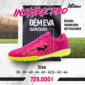 Giày Đá Bóng Sân Cỏ Nhân Tạo Zocker INSPIRE PRO Rose/ Green, Giúp Ôm Chân - Bám Sân - Tăng Lực Sút, Tặng Kèm Tất - Size 41