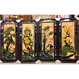 Tranh bộ tứ quý sơn mài đắp nổi, Tùng cúc trúc mai -SM287