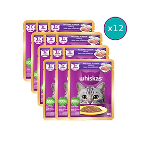 [Hộp 12 Gói] Thức Ăn Cho Mèo WHISKAS 1+ years Vị Cá Thu 80g/Gói