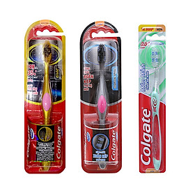 Combo Bộ 3 Bàn Chải Đánh Răng Gia Đình Colgate 360 Charcoal Gold + Colgate 360 Charcoal Spiral + Colgate Triple Action - Hàng Chính Hãng