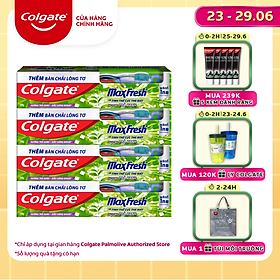 Bộ 4 Kem đánh răng Colgate Trà Xanh the mát Maxfresh 230g/tuýp tặng bàn chải đánh răng lông tơ cao cấp