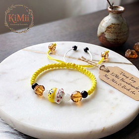 Vòng Tay Handmade KiMii Charm Mèo Thần Tài Maneki Neko V77 - Vòng Tay Dây Bện Thủ Công Cầu May Mắn, Bình An, Tài Lộc
