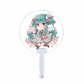 Quạt tròn cán nhựa IN HÌNH Vocaloid Hatsune Miku chibi