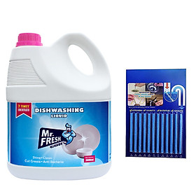Nước rửa chén bát Mr Fresh siêu sạch 3,8 L An toàn cho da tay , không bám mùi trên bát đĩa - Tặng miếng mút cọ rửa đa năng ike