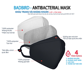 Khẩu Trang Vải Y Tế Kháng Khuẩn Cao Cấp BADBIRD 3 Lớp 4 Tính Năng, Antibacterial Mask, Thương hiệu Việt - Đen