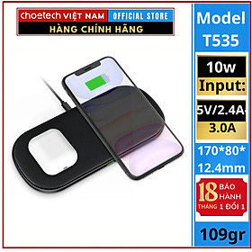 Mua Đế sạc Choetech T535 không dây 2 in 1 công suất 10w (Hàng chính hãng)