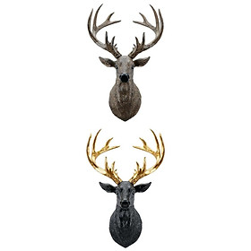 2 X 3D Deer Head Statue Wall Mounted Resin Animal for Gallery Decor Black
