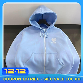 Áo Khoác Hoodie Nữ Thêu Tim Ngực Form Rộng Chất Liệu Thun Nỉ