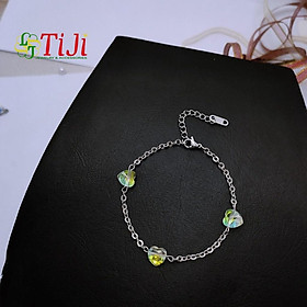 Lắc tay inox chạm chiếu xỏ trái tim pha lê sáng đẹp không đen không gỉ sét
