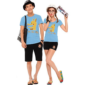 Bộ Áo Thun Đôi Nam Nữ Pikalong Màu Xanh Biển