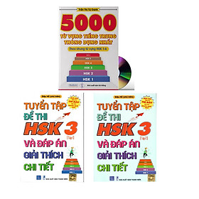 Combo 3 sách Bộ đề tuyển tập đề thi năng lực Hán Ngữ HSK 3 và đáp án giải thích chi tiết +5000 từ vựng tiếng Trung thông dụng nhất+ DVD tài liệu
