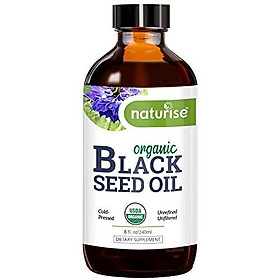 Naturise Organic Black Seed Oil (Nigella Sativa, Cumin Seed) Cold Pressed Non-GMO, 8 oz Glass Bottle Source of Essential Fatty Acids, Omega 3 6 9, Antioxidant for Immune Boost, Joints, Skin, Hair