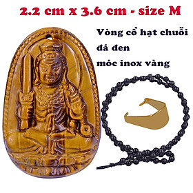 Mặt Phật Bất động minh vương đá mắt hổ 3.6 cm kèm vòng cổ hạt chuỗi đá đen - mặt dây chuyền size M, Mặt Phật bản mệnh