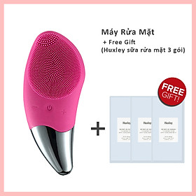 Máy Rửa Mặt Mini Massage Làm Sạch Sâu Tích Hợp Sóng Âm BR-1020 + 3 gói sữa rửa mặt cao cấp HUXLEY Deep Clean, Deep Moist mini 3ml