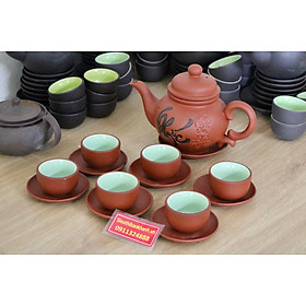 Mua Bộ ấm chén tử sa Bát Tràng họa tiết chữ Phúc -Gốm Bát Tràng  100% -Siêu Thị Bảo Khánh