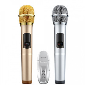 Micro Karaoke không dây hát trên ô tô Excelvan K18U, 02 mic, UHF (Vàng) - Hàng Chính Hãng