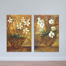 Bộ 2 tranh hoa lan | Tranh canvas, MDF phong cách sơn dầu W1689