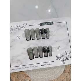 Nail Box thiết kế thủ công ChangNails - Nail cách điệu cùng Charm Nơ đen tone xám