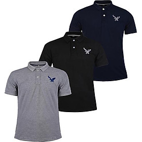 Áo thun polo nam có cổ bẻ phối logo thêu trước ngang ngực cao cấp trẻ trung thương hiệu Doka, Combo 3 áo - ĐBPS19 - Xám đậm, Đen, Xanh đen