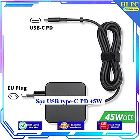 Sạc dành cho các loại laptop dùng chân sạc USB type-C PD 45W - Kèm Dây nguồn - Hàng Nhập Khẩu