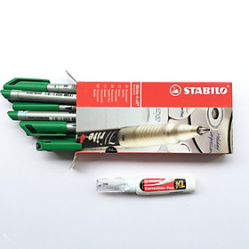 Hộp 10 bút kỹ thuật STABILO Write-4-all PERMANENT S 0.5mm + Bút xóa STABILO CPS88 (AP166S/10+)