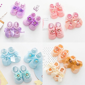 Set 3 đôi vớ tất sơ sinh cho bé, Tất hài đính nơ siêu cute cho bé gái