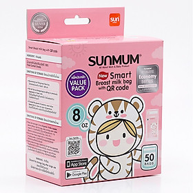 Combo 02 hộp túi trữ sữa Sunmum 250ml - mỗi hộp chưa 50 túi trữ sữa Sunmum dung tích 250ml có kiểm định y tế