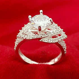 Nhẫn nữ Bạc Quang Thản, nhẫn bạc nữ ổ cao gắn đá màu trắng chất liệu bạc thật không xi mạ - QTNU70