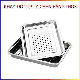 Khay Đôi Úp Ly Chén Bằng Inox Tiện Dụng, Vệ Sinh 35x26cm