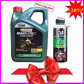 Bộ Dầu nhớt ô tô cao cấp tổng hợp Castrol Magnatec Stop Start Dualock Can 4L + Súc rửa động cơ Bluechem 250Ml