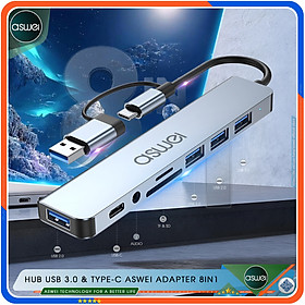 Hub Chuyển Đổi USB Type C ASWEI 8 in 1 To USB 3.0, SD, TF, USB C, Audio 3.5mm - Hàng Chính Hãng