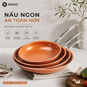 Chảo Chống Dính Đáy Từ Mishio (Size 20, 25, 30cm) MK430 MK431 MK432 - Chống Dính Gốm Cao Cấp, An Toàn Sức Khỏe, Dùng Cho Mọi Loại Bếp - hàng chính hãng