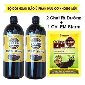 Combo 1 Túi Chế Phẩm EM Sfarm 200gr và 2 Chai Mật Rỉ Đường Sfarm 1lít - Cặp Đôi Ủ Rác Sinh Học Không Mùi