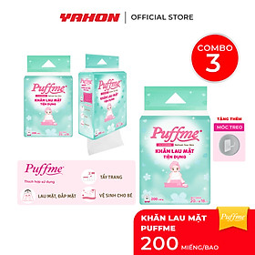 Combo Bao Khăn Lau Mặt Tiện Dụng PUFFME, 200 Miếng/Bao