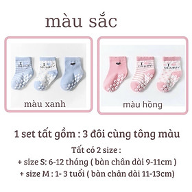 FREE SHIP Vớ tất cotton cổ cao chống trượt MUMMY DADDY Set 3 đôi cho bé