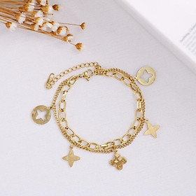 B39 Lắc tay nữ vòng tay nữ titan không đen hoạ tiết đẹp phối dây xích Ring House