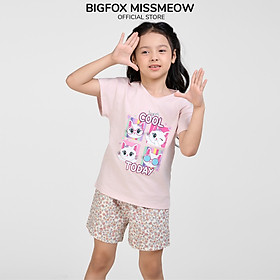 Bộ cộc tay bé gái Bigfox Miss Meow vải cotton mùa hè size đại cỡ 3,6,9,11 tuổi 30kg 40kg