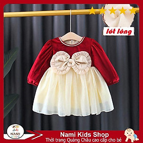Váy nhung nơ đỏ mặc Tết đáng yêu cho bé hàng QCCC