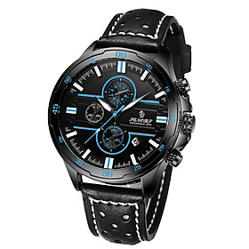 Đồng hồ đeo tay nam cổ điển Quartz bấm giờ tương tự SENORS có lịch đa chức năng chống thấm nước 3ATM-Màu Dây đeo màu đen & mặt số màu xanh