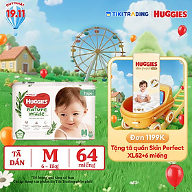 Tã Dán Siêu Cao Cấp Huggies Platinum Naturemade M64 (64 Miếng)
