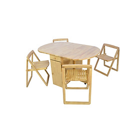 Bộ bàn ăn 4 ghế xếp gọn gỗ cao su màu tự nhiên Hi Furniture