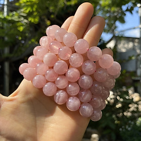 Vòng Tay Đá Thạch Anh Hồng 12 ly NHASAN VH02 Vật phẩm phong thủy cho người mệnh Hỏa và mệnh Thổ